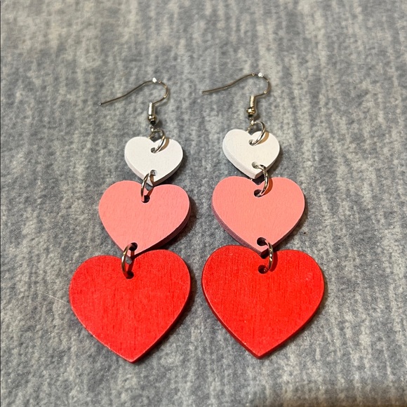 Jewelry - Earrings Valentines Day wooden triple heart dangle lightweight jewelry new